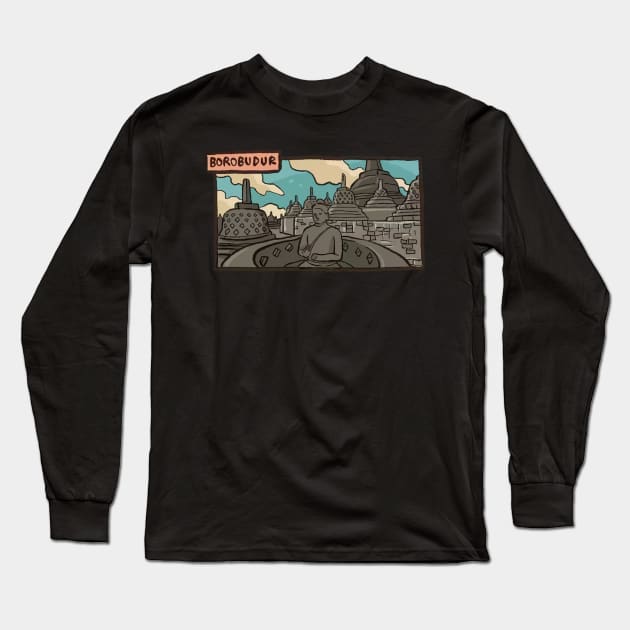 Borobudur Long Sleeve T-Shirt by wisataindo